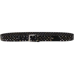 Ceinture cloutée en cuir noir de 3,5 cm unisexe