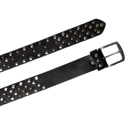 Ceinture cloutée en cuir noir de 3,5 cm unisexe