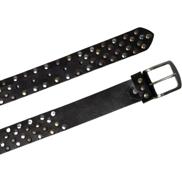 Handgefertigter nietengürtel schwarz leder unisex