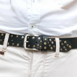 Handmade black metal studded leather belt unisex