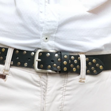 Ceinture cloutée en cuir noir de 3,5 cm unisexe