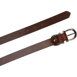 Genuine brandy leather belt with classic rectangular metal buckle