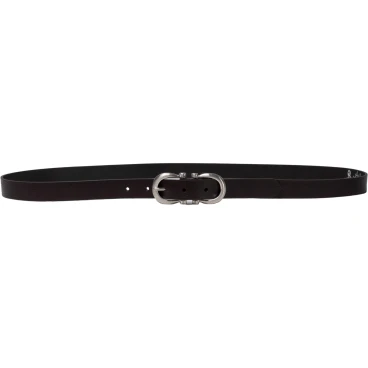 Handmade dark brown leather belt with metal figure eight buckle