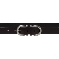 Handmade dark brown leather belt with metal figure eight buckle