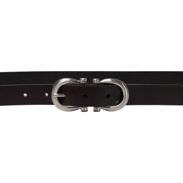 Handmade dark brown leather belt with metal figure eight buckle