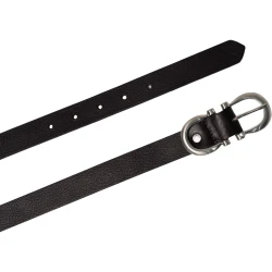 Handmade dark brown leather belt with metal figure eight buckle