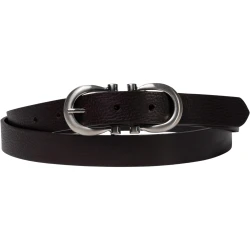 Handmade dark brown leather belt with metal figure eight buckle