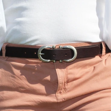 Ceinture en cuir marron foncé faite à la main avec huit boucles en métal