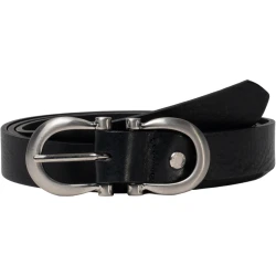Handmade black leather belt with metal figure eight buckle