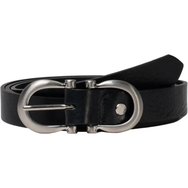 Handmade black leather belt with metal figure eight buckle