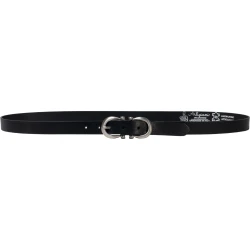 Ceinture en cuir noir faite à la main avec huit boucles en métal