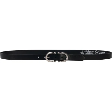 Ceinture en cuir noir faite à la main avec huit boucles en métal