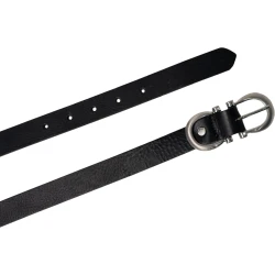 Handmade black leather belt with metal figure eight buckle