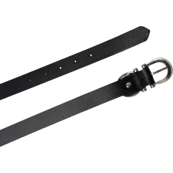 Handmade black leather belt with metal figure eight buckle