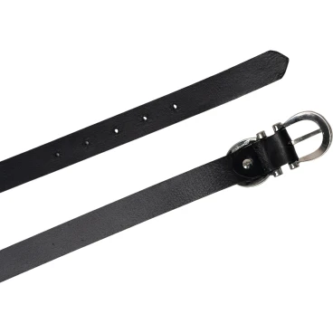 Handmade black leather belt with metal figure eight buckle