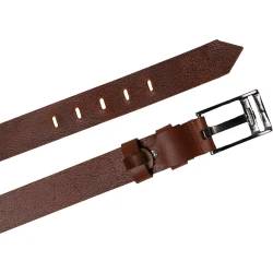 Handmade tan leather belt rectangular buckle with flat pin