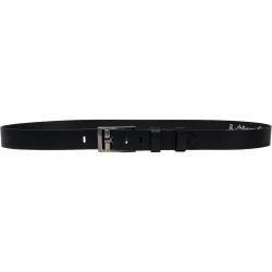 Handmade black leather belt rectangular buckle with flat pin