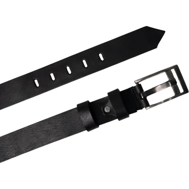 Ceinture en cuir noir boucle rectangulaire avec épingle plate