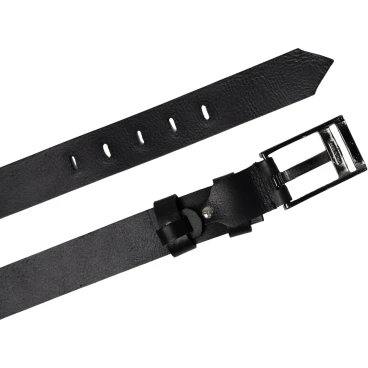 Ceinture en cuir noir boucle rectangulaire avec épingle plate