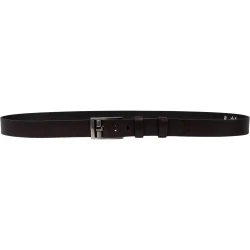 Handmade dark brown leather belt rectangular buckle with flat pin