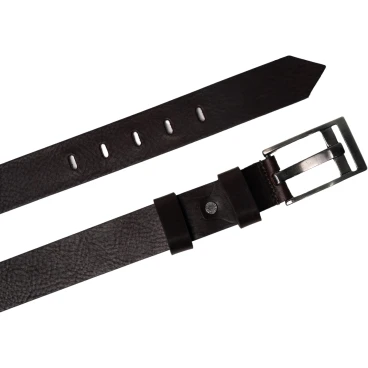 Handmade dark brown leather belt rectangular buckle with flat pin