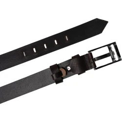 Handmade dark brown leather belt rectangular buckle with flat pin