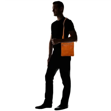 Satchel bag in genuine tan calf leather handmade in Italy