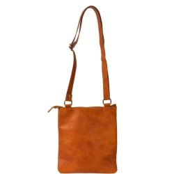 Satchel bag in genuine tan calf leather handmade in Italy