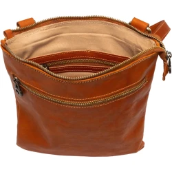 Satchel bag in genuine tan calf leather handmade in Italy