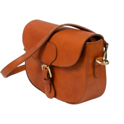 Bandolera en piel marron de curtición vegetal 100% artesanal