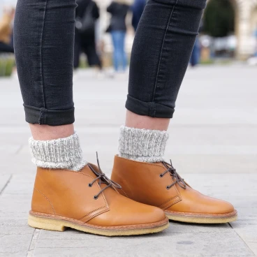 Women's tan leather chukka boots with winter lining