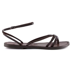 Women sandals hand made in Italy in dark brown leather