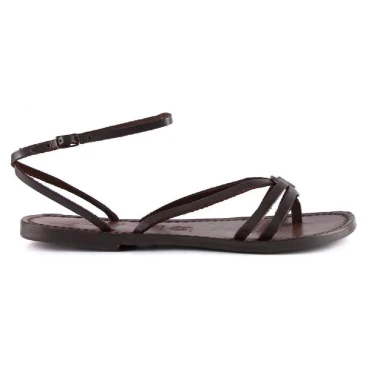 Fache sandalen damen aus dunkelbraunem Leder in Italien von Hand gefertigt