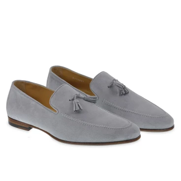 Mocassin pampilles en daim gris fabriqué à la main par Fratelli Borgioli