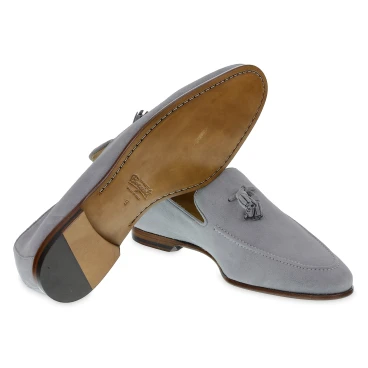Mocassin pampilles en daim gris fabriqué à la main par Fratelli Borgioli