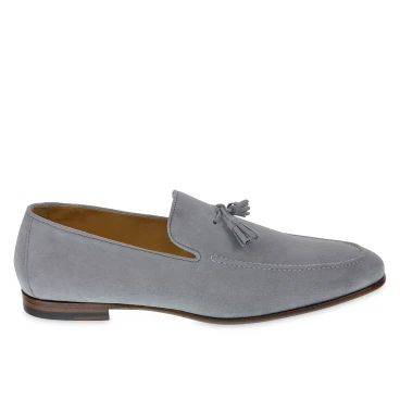 Mocassin pampilles en daim gris fabriqué à la main par Fratelli Borgioli