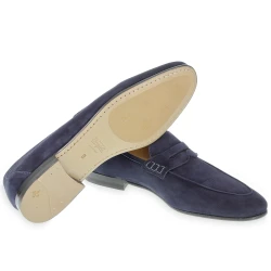 Mocasín Penny en ante azul hecho a mano por Fratelli Borgioli