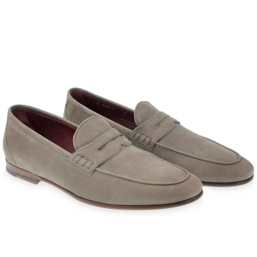 Mocasín Penny en piel nobuck gris hecho a mano por Fratelli Borgioli