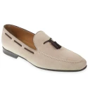 Mocassin pampilles en daim beige fabriqué à la main par Fratelli Borgioli