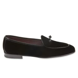 Mocassin belge en velours noir et cuir verni fait main par Fratelli Borgioli