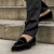 Belgian loafer in black velvet and patent leather handmade by Fratelli Borgioli