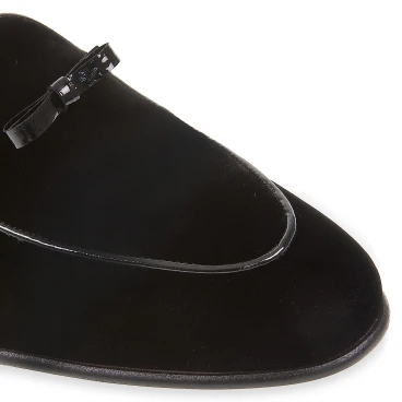Belgian loafer in black velvet and patent leather handmade by Fratelli Borgioli