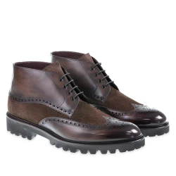 Botas brogue de piel y ante marrón - Fratelli Borgioli