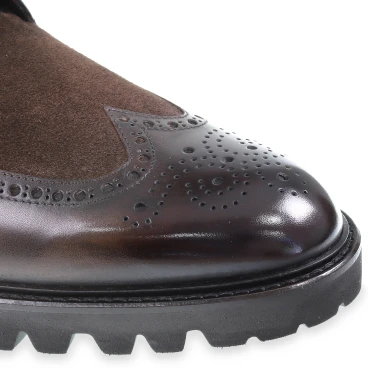 Stivaletti brogue in pelle e camoscio marrone - Fratelli Borgioli