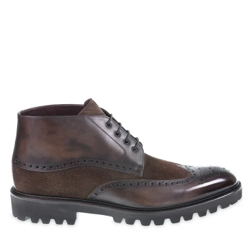 Brown leather and suede brogue boots - Fratelli Borgioli