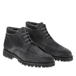 Botines con cordones para hombre en ante gris hechos a mano por Fratelli Borgioli