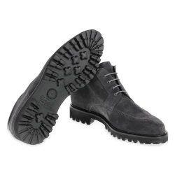 Men's lace-up ankle boots in gray suede handmade by Fratelli Borgioli