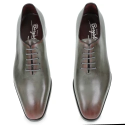 Men's Oxford wholecuts shoes in hand-dyed gray leather with burgundy shades