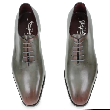Men's Oxford wholecuts shoes in hand-dyed gray leather with burgundy shades