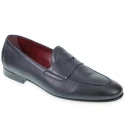 Mocassin Penny en cuir de veau bleu souple fabriqué à la main par Fratelli Borgioli